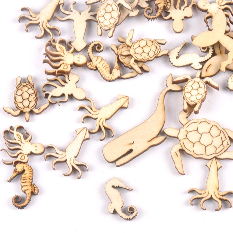 Embellish Craft - 20 Pz 25-40mm Tartaruga Marina/cavalo/balena Legno